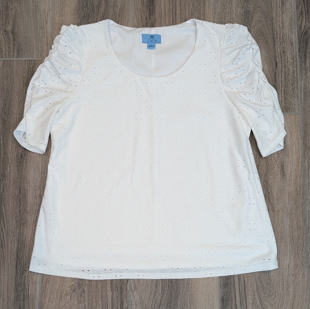 CeCe White Eyelet Top